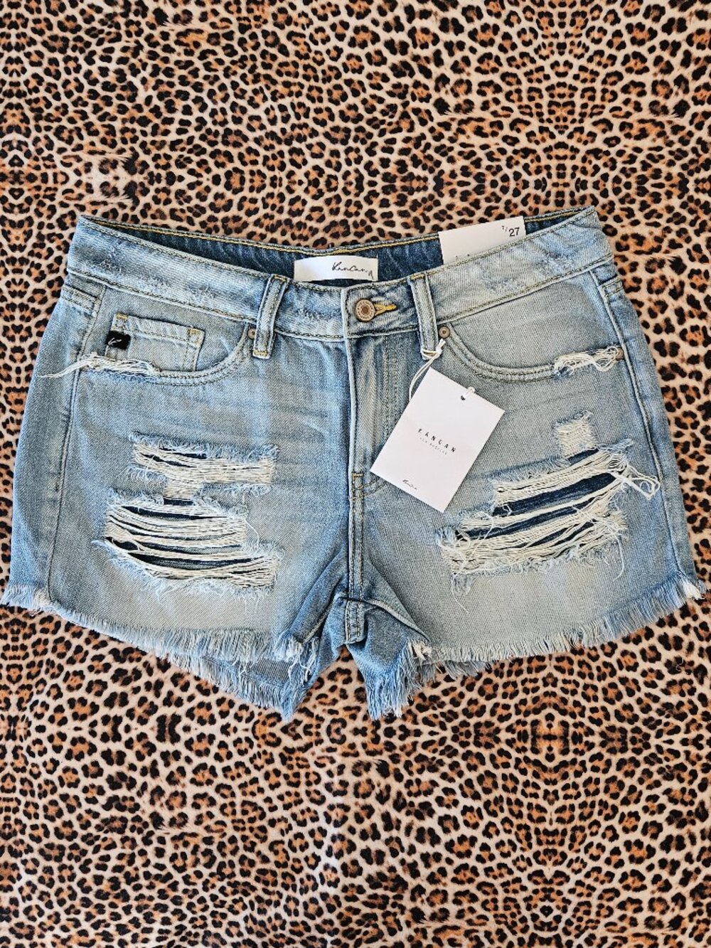 KanCan Estilo High‑Rise Distressed Denim Shorts Frayed Hem, Zipper Size 27